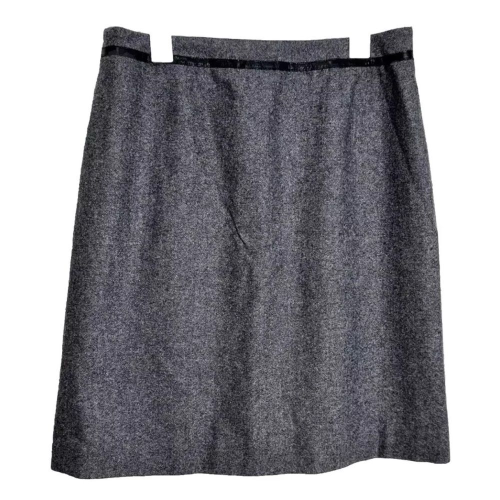 * Pendleton Wool Silk Tweed Midi Skirt Leather Trim Size 14 Vintage